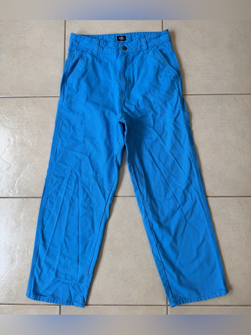 Dickies Women's Carpenter Pants 14R Stonewashed Azure Blue Duck Canvas Workwear
